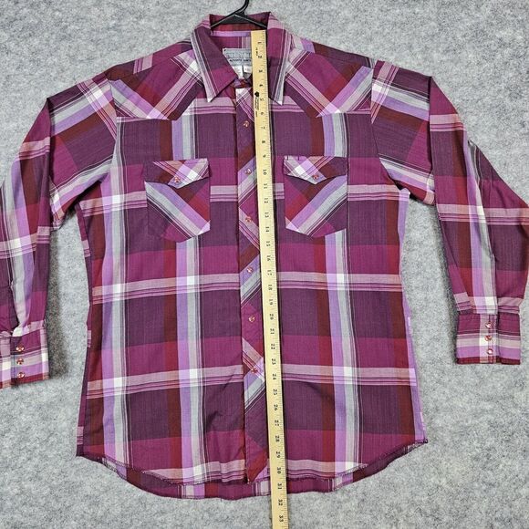 American Hero Pink Windowpane Plaid Pearl Snap Large Long Sleeve Western Shirt - Picture 11 of 14
